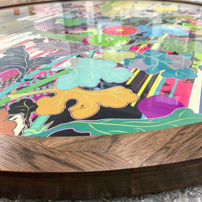 Detail of spoon joint on walnut circular / round frame