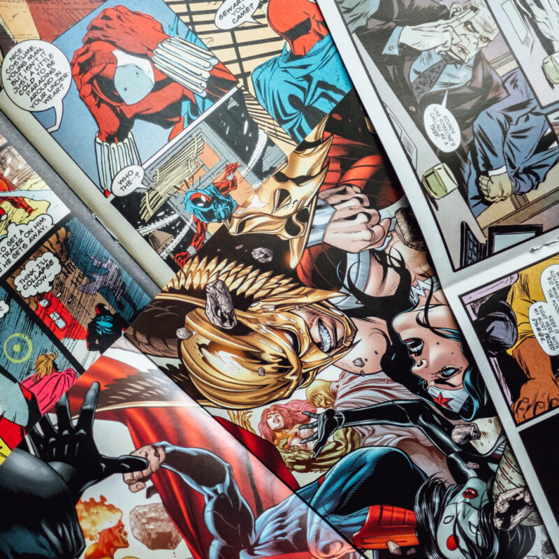 Multiple comic book strips on top of each other