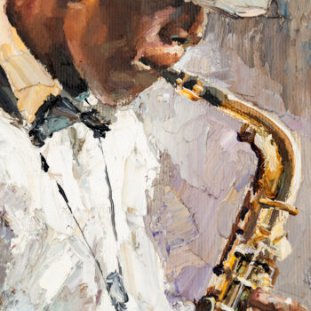 Oil painting of a Saxophone player