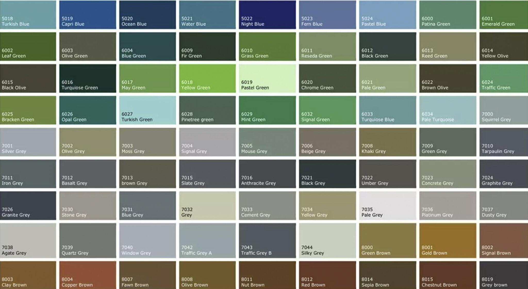 RAL Colour palette examples - cold colours