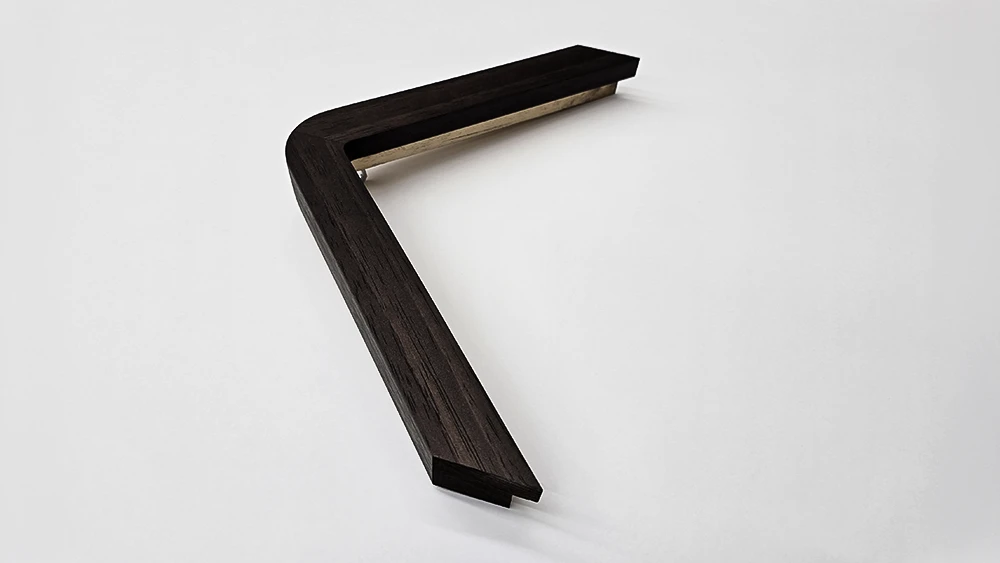 rounded corner picture frame corner in dark wood