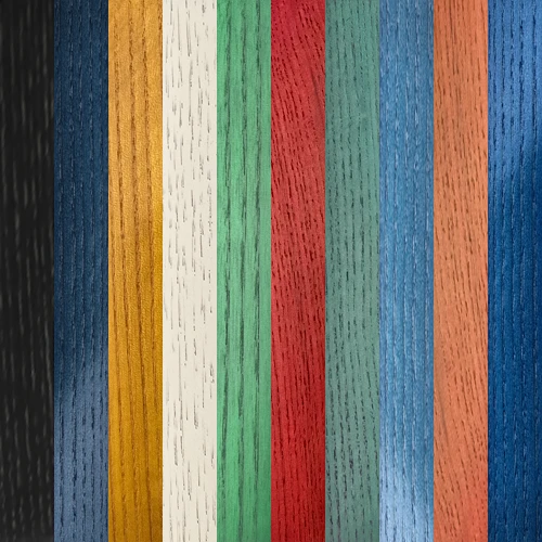 strips of stained coloured wood