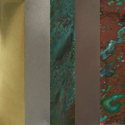 strips of wood with liquid metal finishes of various types