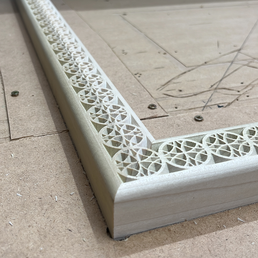 Raw SohoFrames Qatari ornate frame on CNC bed